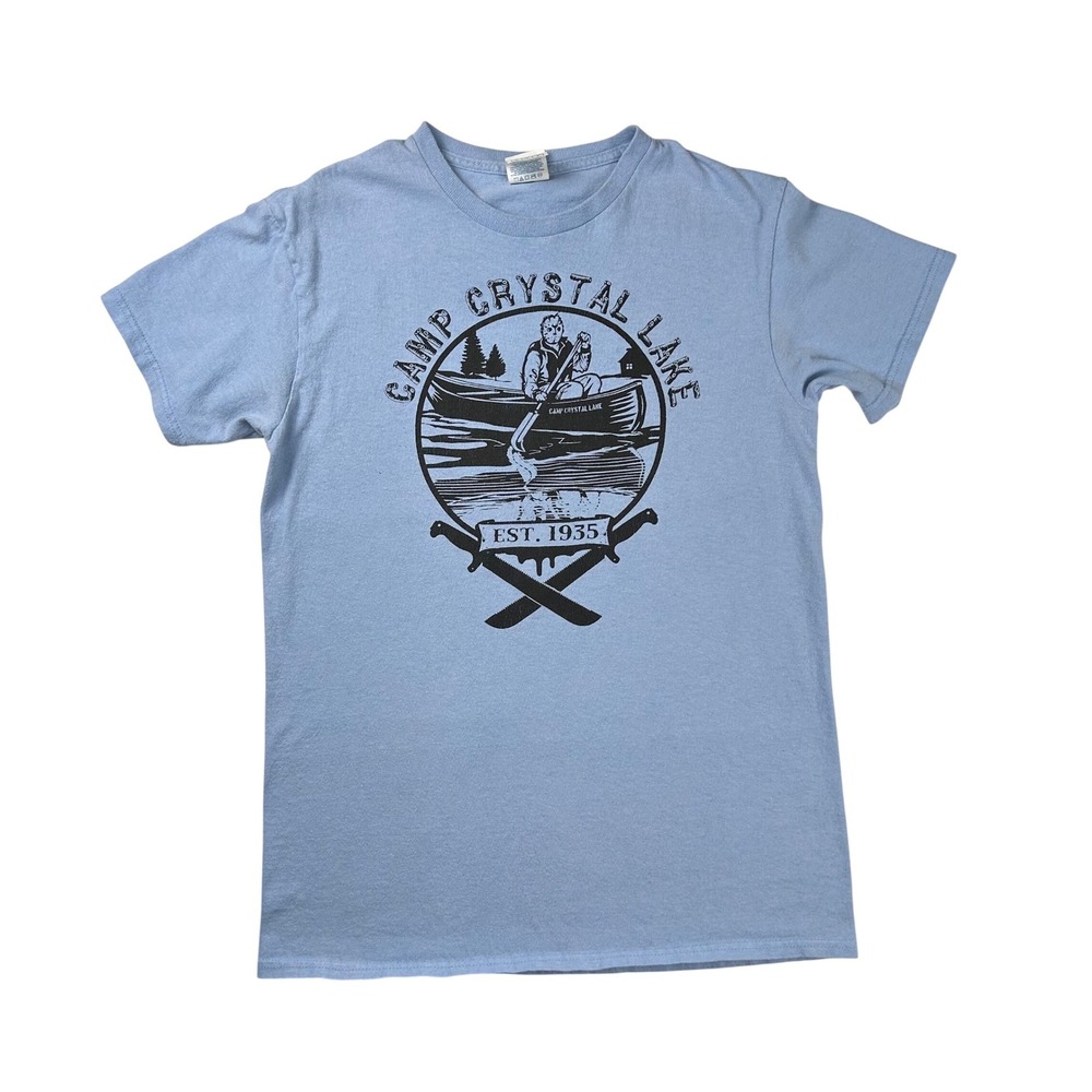 Friday the 13th Camp Crystal Lake Jason Voorhees Blue Graphic T-Shirt Mens Small